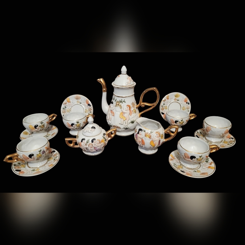 Vintage Capodimonte Naughty Cherub Tea Set Gold Gilt Unmarked